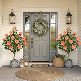 Artificial Hibiscus Tree Faux Plant Potted with Orange Flowers - 4.13ft