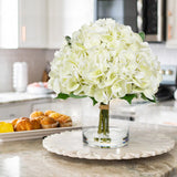 Artificial Hydrangea Flowers with Vase Latex Water for Home Decor - White