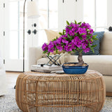 Purple Artificial Bougainvillea Bonsai Flower Tree with Blue Pot - 18.5"