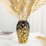Coral Openwork Ceramic Black & Gold Flower Vase - 9"