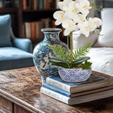 White Orchid Artificial Flower with Blue and White Porcelain Pot