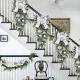 Artificial Winter Christmas Teardrop Swag Garland with White Ribbons