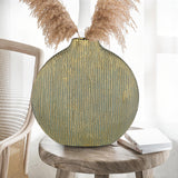 Gold Ceramic Rustic Vintage Round Flower Vase - 12.4"