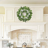 Artificial Greenery Silk Wreath with White Flowers for Front Door - 24"