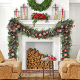 Christmas Garland Ornaments with Red Bows & Balls Decor