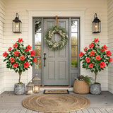 Artificial Hibiscus Tree Faux Plant Potted with Red Flowers - 4.13ft