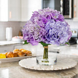 Artificial Hydrangea Flowers with Vase Latex Water for Home Decor - Purple