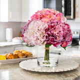 Artificial Hydrangea Flowers with Vase Latex Water for Home Decor - Pink