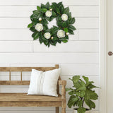 20" Artificial White Camellia Greenery Leaves Wreath