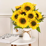 Artificial Sunflowers Bouquet 17 Inch Fake Silk Yellow Flowers with Stems Realistic