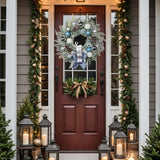 Artificial Norfolk Pine Christmas Wreath with Sliver & White Bows & Ball -24"