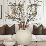 White Wide Belly Round Ceramic Vase Vase with Linear - 9"