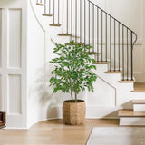 2 Pack Artificial Ficus Tree Silk Green Leaves Dual Trunks Plant Potted - 4ft