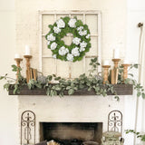 White Artificial Geraniums Wreath with Lush Greenery - 20"