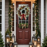 Artificial Norfolk Pine Christmas Wreath with Gold& Red Bows & Ball -24"