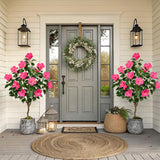 Artificial Hibiscus Tree Faux Plant Potted with Pink Flowers - 4.13ft