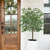4ft Artificial Ficus Silk Tree Fake Plant Potted for Home Decor (White)