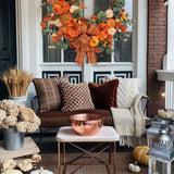 Artificial Autumn Fall Half Wreath for Front Door with Pumpkin