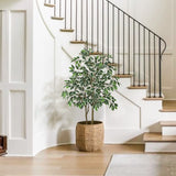 2 Pack Artificial Ficus Tree Silk White Leaves Dual Trunks Plant Potted - 4ft