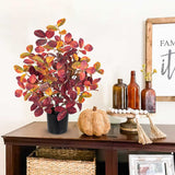 Artificial Fall Small Eucalyptus Tree with Realistic Red Orange Leaves