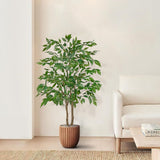 2 Pack Artificial Ficus Tree Silk Green Leaves Dual Trunks Plant Potted - 4ft