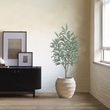 Artificial Eucalyptus Tree Faux Plant Potted in White Pot – 4FT
