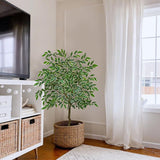 4ft Artificial Ficus Silk Tree Fake Plant Potted for Home Decor (White)