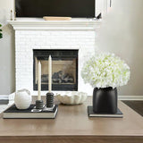 White Artificial Hydrangea Silk Flowers Potted with Black Ceramic Vase