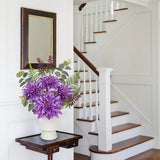Purple Artificial Silk Dahlia Flower Potted Arrangement with Ceramic Vase