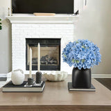 Blue Artificial Hydrangea Silk Flowers Potted with Black Ceramic Vase