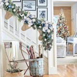 Sliver & Blue Christmas Garland Ornaments with Bows & Balls Decor