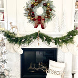 Artificial Norfolk Pine Christmas Wreath with Gold& Red Bows & Ball -24"