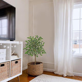 3ft Artificial Ficus Silk Tree Fake Plant Potted for Home Decor (White)