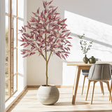 Artificial Eucalyptus Tree Potted Silk Plant with Red Burgundy - 6ft