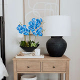 Artificial Orchid Fake Silk Flowers Pot  for Home Decor - Blue