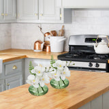 White Orchids Artificial Flowers with Green Glass Vases - Set of 3