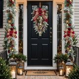 Artificial Winter Christmas Teardrop Swag Garland with Ribbons