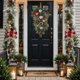 Christmas Teardrop Winter Swag Garland with Red  Pine Cones Decoration