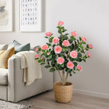 Pink Artificial Camellia Tree Plant Fake Blooming Tree Potted - 3ft