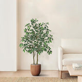 2 Pack Artificial Ficus Tree Silk White Leaves Dual Trunks Plant Potted - 4ft