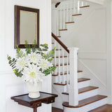 White Artificial Silk Dahlia Flower Potted Arrangement with Ceramic Vase