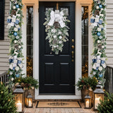Artificial Winter Christmas Teardrop Swag Garland with White Ribbons