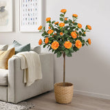4ft Artificial Camellia Tree Fake Blooming Tree Potted with Orange Flowers - 2 Pack