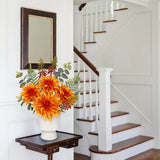 Orange Artificial Silk Dahlia Flower Potted Arrangement with Ceramic Vase