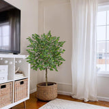 4ft Artificial Ficus Silk Tree Fake Plant Potted for Home Decor (Green)