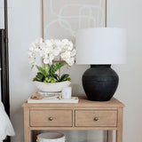 White Artificial Orchid Flowers Faux Silk Flowers with Black Pot - 17in