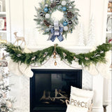 Artificial Norfolk Pine Christmas Wreath with Sliver & White Bows & Ball -24"