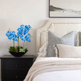 Artificial Orchid Fake Silk Flowers Pot  for Home Decor - Blue