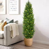 5ft Artificial Cedar Trees Fake Shrubs Cypress Trees with LED Lights Outdoor - 2pcs