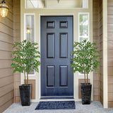 2 Pack Artificial Ficus Tree Silk Green Leaves Dual Trunks Plant Potted - 4ft